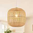 Hand-Woven Rattan Pendant Light, 11in Rattan Chandelier Boho Wicker Hanging Lighting Fixture Coastal Pendant Lights for Kitchen Island Dining Room Bedroom Foyer Entrance