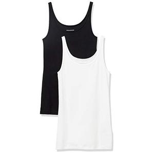 Amazon Essentials Women's Slim-Fit Thin Strap Scoop Neck Tank Top, Pack of 2, Black/White, XX-Large