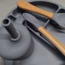 LITTLE RAWR Silicone Baby Feeding Set 14 Pcs, Baby Led Weaning Supplies, Baby Spoons Suction Bowl Divided Plate Bib Cup Finger Brush, First Stage Solid Food Eating Utensils - 6+ Months(Blue Gray)