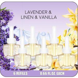 Plug in Air Freshener Refills, Wall Plug In Refill 6 Count, Lavender, Linen & Vanilla Scents, 3.96 Fl Oz, Air Fresheners for Home and Bathroom, Compatible with Air Wick & Glade, Not for Glade Plus