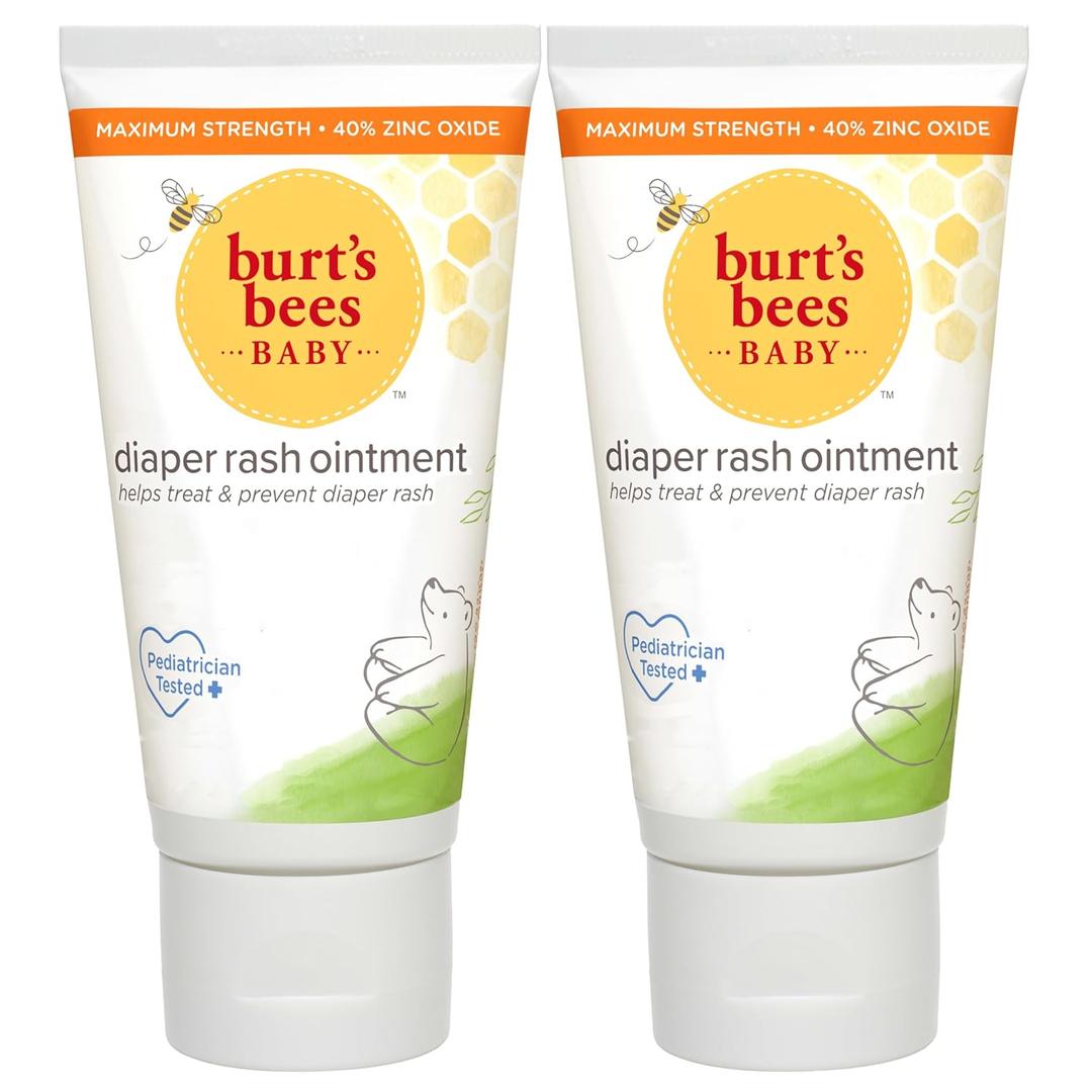 Burt's Bees Baby Diaper Rash Ointment, Maximum Strength, 40% Zinc Oxide, 100% Natural Origin, Pediatrician Tested, Net Weight 3 Ounces , Pack of 2