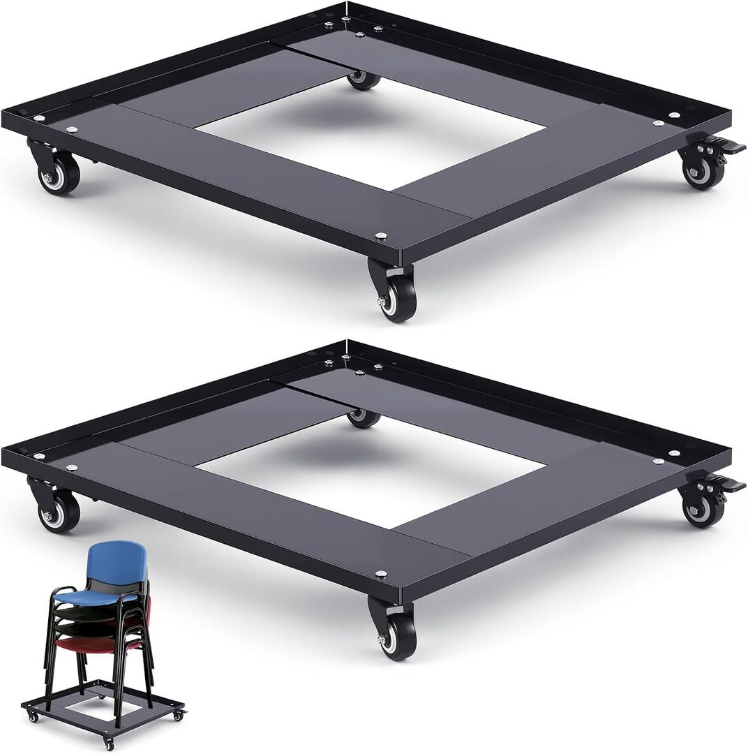 DaisyInner 2 Pcs 22.75 x 23.5 x 3.9 Inch Metal Stacking Chair Dolly 330 Lbs Capacity Heavy Duty Cold Roll Steel Dolly with Wheels for Store Transport Stacked Chairs Party Event Rental (Hollow Style)