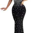 Lrady Womens Formal Dress Glitter Rhinestones Sexy Sheer Mesh Party Bodycon Wedding Formal Evening Cocktail Long Dress, Z1 Black, X-Large