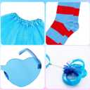 5PCS Blue Tulle Tutus Costume Set for Women Mesh Tutus Skirt Springy Wig Headband Striped Arm Sleeves Socks Heart Glasses Halloween World Book Day Cosplay Party Festival Dress Up