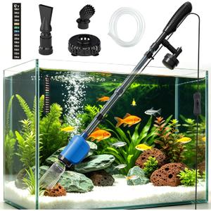 Electric Aquarium Gravel Cleaner, 530GPH Fish Tank Vacuum with Water Changer, Sand Washer, Debris Remover, Quiet 32W Pump for Freshwater Tanks, Blue