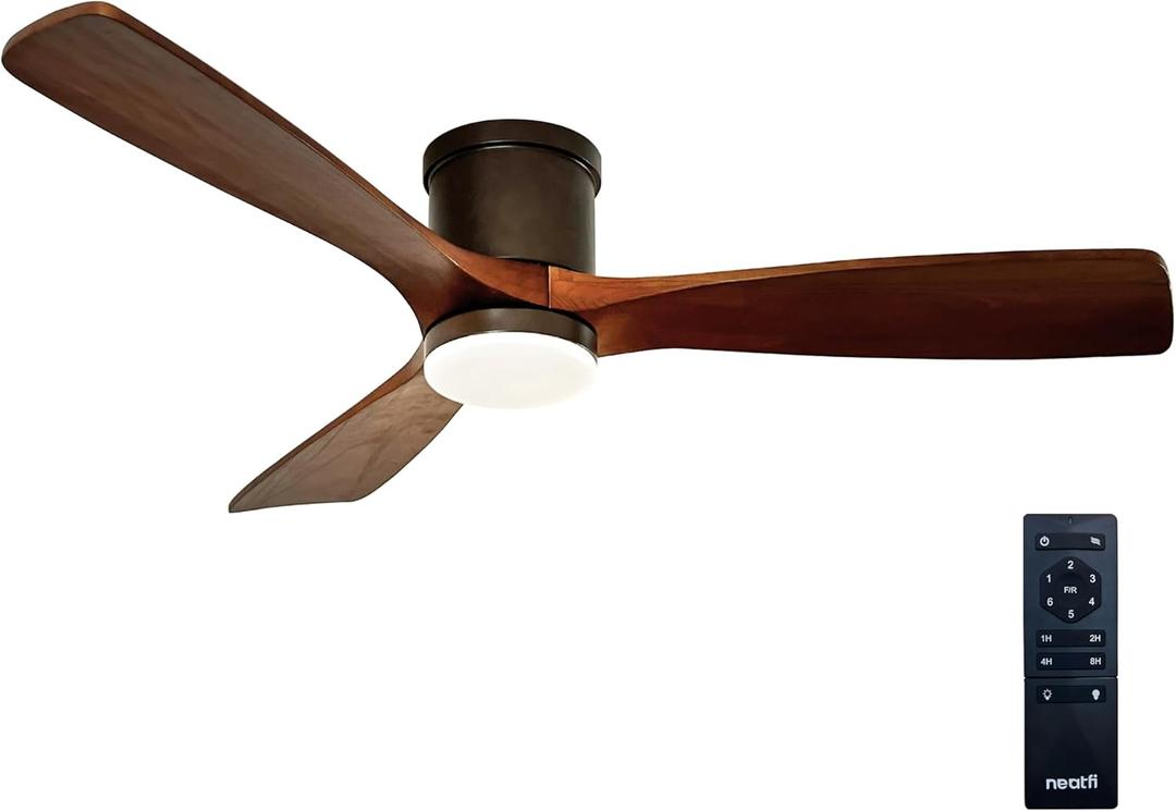 Neatfi 52-inch Ceiling Fans with Lights & Remote Control  Quiet Reversible DC Motor, Flush Mount, Living Room, Kitchen & Bedroom Ceiling Fan with 3 Adjustable Light Modes (Dark Wood, 52 Inches)