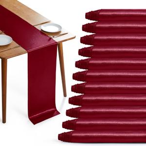 12 Pack Burgundy Satin Table Runners, 12 x 108 Inches Silky Long Table Runner Decor, Bright Smooth Luxury Party Table Runner Decorations for Birthday Holiday Banquet