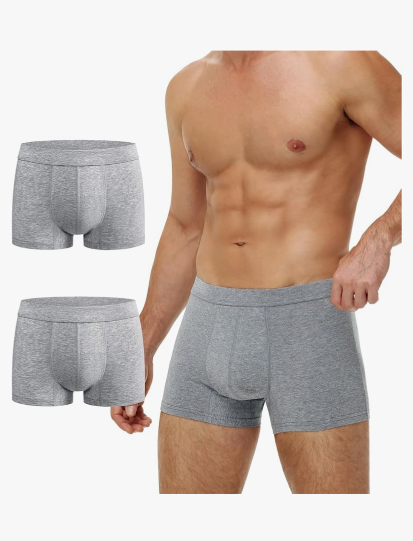 Light Grey Battewa Cotton Incontinence Underwear for Men Light Protective Boxer Brief Leak Proof Underwear for Bladder Leakage 50ml Size S