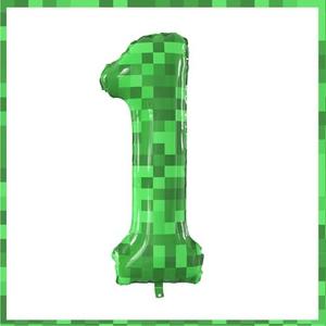 40 Inch Giant Green Pixel Miner Theme Number Foil Balloons Large MIning Number 1 Balloons Party Balloons Birthday Party Decorations Supplies Number 0-9 for Kids' Birthday Anniversary Party 2 Pcs