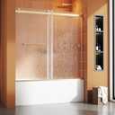 Bathtub Sliding Door 60" W x 56" H, Tub Shower Door, Frameless Bypass Double Sliding Door Tempered Rain Glass with Explosion-Proof Film Brushed Gold