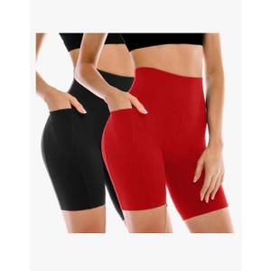 2 Pack Womens Biker Shorts with Pockets, High Waisted Yoga Shorts for Women Running Gym and Workout L
