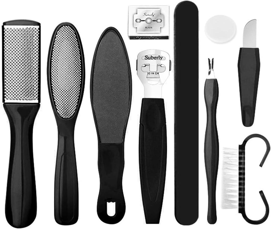 Professional Pedicure Foot Spa Set,10 in 1 Pedicure Set for Feet,Stainless Steel Foot Care Kit, Foot Rasp Dead Skin Remover Foot Pedicure Kit,Foot File Kit Foot Callus Remover (Black)