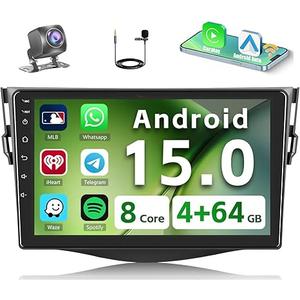 Android 14 4G+64G Car Radio for Toyota RAV4 2007 2008 2009 2010 2011 2012, Car Stereo 5G WiFi/Wireless CarPlay Android Auto/GPS FM/SWC Bluetooth, 9'' Touchscreen FM/RDS EQ-32+1080P Backup Camera