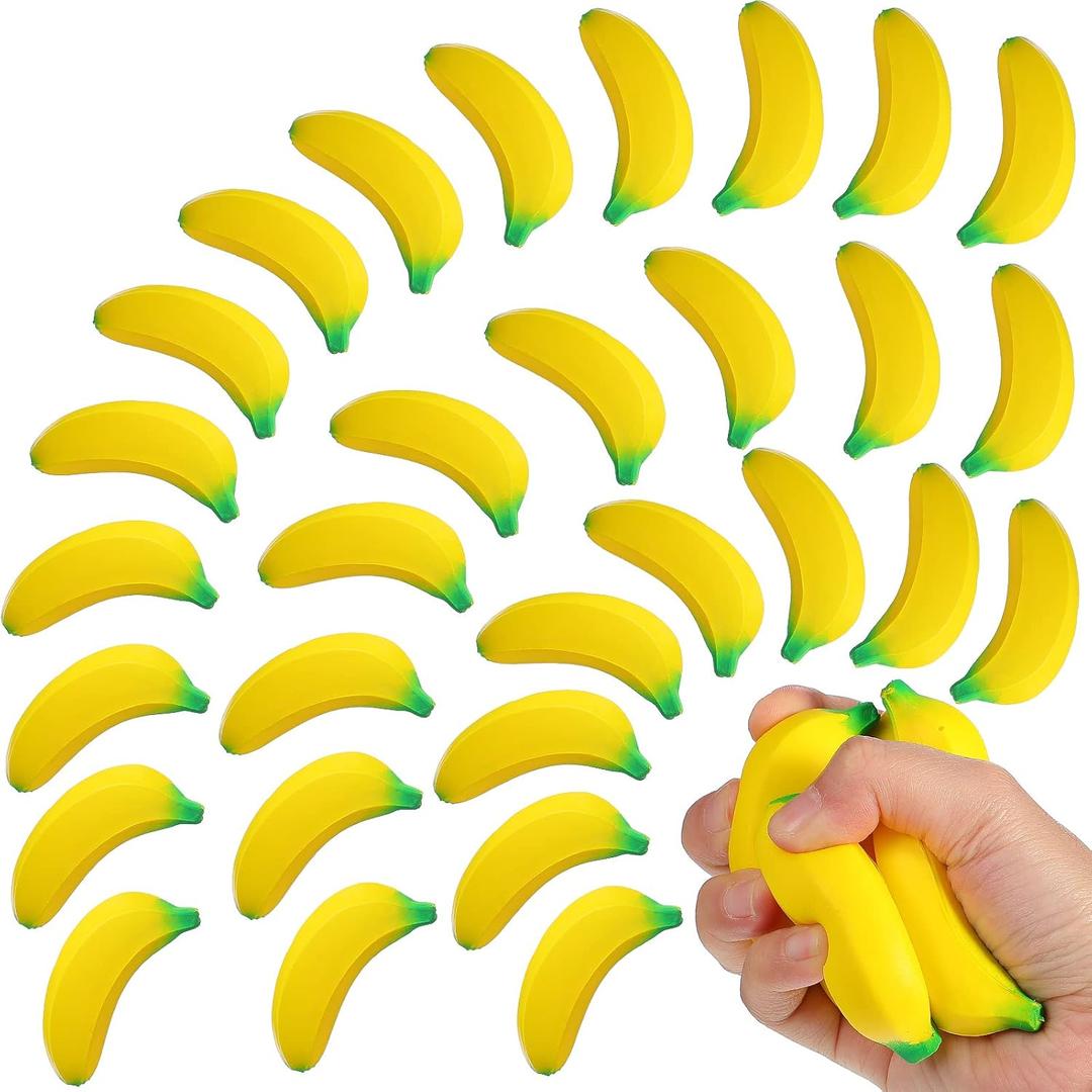 Civaner 30 Pcs Banana Stress Toys Banana Stretchy Toys Stress Relief Balls Back to School Classroom Student Gifts Tiny Party PU Squeeze Balls for Valentine Easter Stocking Stuffers(Yellow)