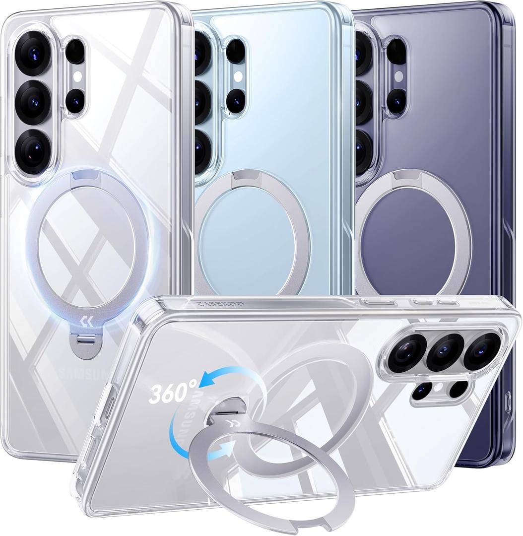 CASEKOO for Samsung Galaxy S26 Ultra Case Clear with 360 Spin Magnetic Stand [Patented Anti-Yellow][Fit for MagSafe][18FT MIL-STD Protection] Slim Durable Non-Slip for S26 Ultra Case, Clear