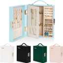 Travel Jewelry Case, Essentials for vacation, Portable Bangle Box with Mirror, PU Leather Small Watch Organizer for Rings, Earrings, Necklaces, Bracelets (Blue)