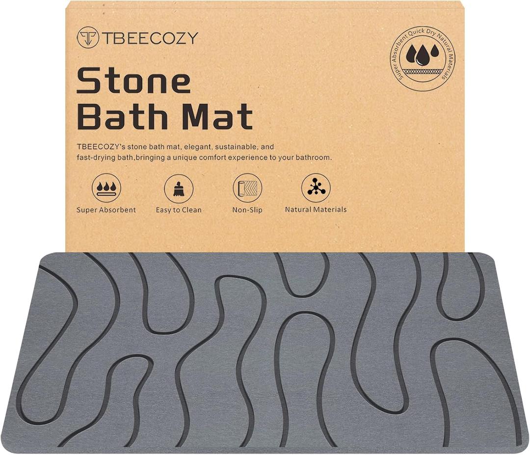 Stone Bath Mat, Diatomite Fast Drying Non Slip Stone Shower Mat, Super Absorbent for Bathroom & Kitchen, Multi-Use as Pet Mat, Easy to Clean 16"x24", Gray