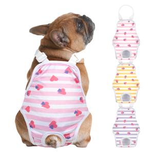 Jollywoods 3 Pack Washable Female Dog Diaper Onesie Sanitary Pantie with Adjustable Suspender, Reusable Fixed Doggie Diapers, Super Absorbent Leakproof for Small Medium Large Dog in Heat Cycle Striped, XS/S