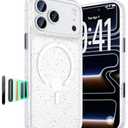 Maledan Magnetic for iPhone 17 Pro Case, Full Camera Protection & Camera Control Cover, Compatible with Magsafe, Military Drop Protection Phone Case for iPhone 17 Pro, Frosted White & Paint Splatter (Confetti Splash)