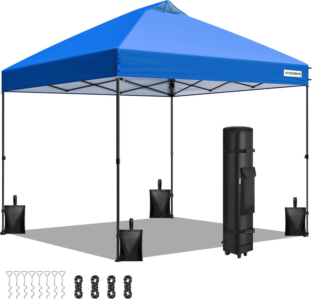 VIVOHOME 10x10ft Pop Up Canopy Tent One Push Setup Outdoor Portable Shelter Tent Heavy Duty with Wheel Carry Bag and 4 Sandbags, Blue