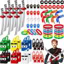 Seenelling 24 Guests 168 Pcs Ninja Party Favors Include Ninja Non Woven Bags Inflatable toys Bouncy Balls Throwing Flying Slingshot Headbands Silicone Bracelets Keychains for Party Supplies