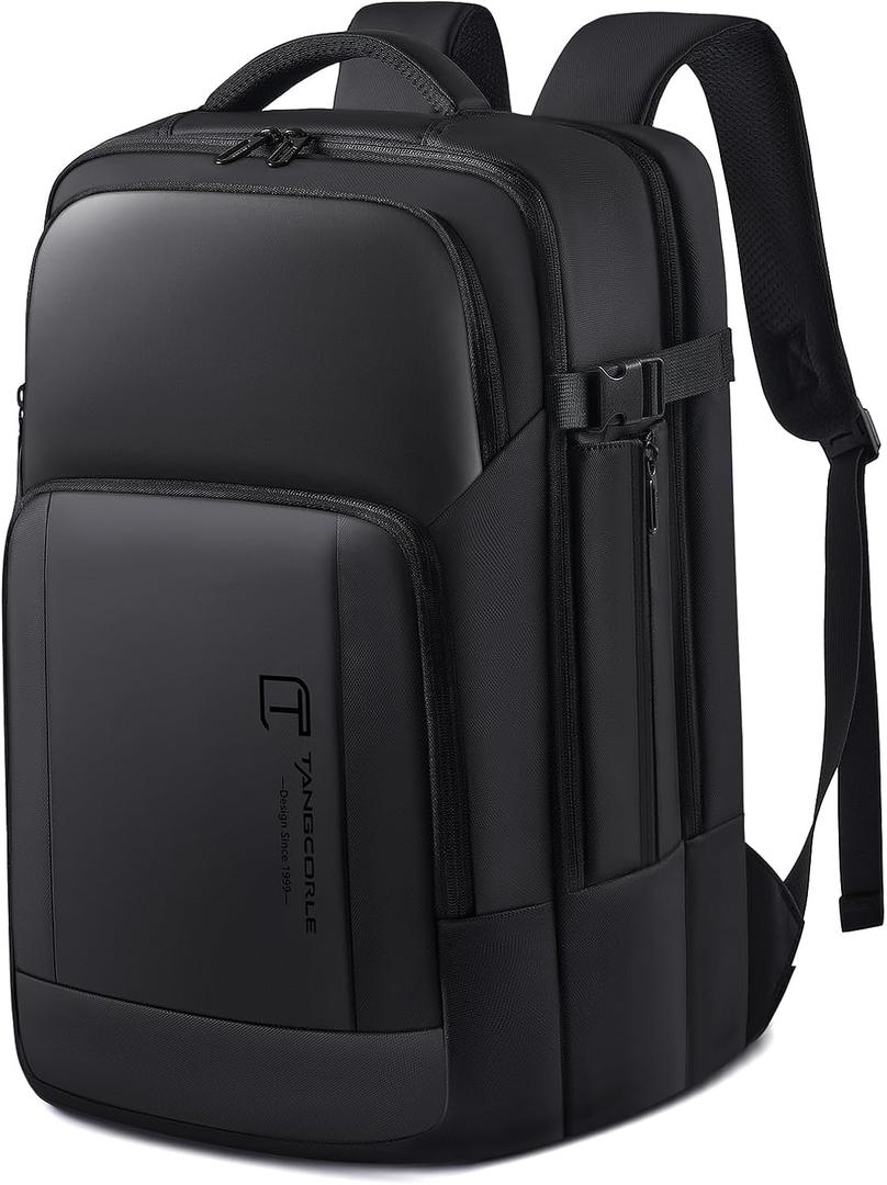 Travel Backpack for Men, 17.3 Inches Business Laptop Backpack Water-Resistant Carry on Airline Approved 18x14x8 Luggage Backpack with USB Charger Port (Medium, Black-26l)