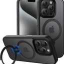 CACOE Magnetic Case for iPhone 15 Pro 6.1 inch with 360 Rotatable Ring Stand,Compatible with MagSafe Car Phone Mount,Cover Phone Holder for Desk Meeting Matte Black