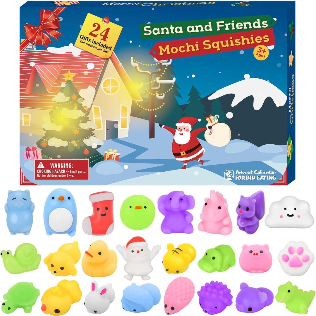 BATTOP Advent Calendar 2025, 24 Days Mochi Animals Squishy Toys for Kids,Toddlers, Christmas Countdown Calendar Toy for Boys Girls, Christmas Party Favor Gifts (blue)