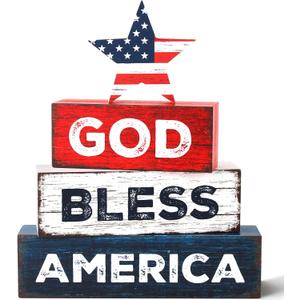 3 x 4 Pcs 4th of July Patriotic Wooden Tiered Tray Decor, Independence Day Decorations Gifts for Home, Memorial Day Red White Blue Table Centerpiece for 250th Anniversary Office Party Shelf Kitchen