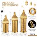 Set of 3 Ramadan Lanterns Eid Decorations 14" 13" 11" LED Large Candle Gold Lantern Metal Moroccan Lanterns with Lights Ramadan Decor for Table, Wall, Patio, Porch, Indoor Outdoor