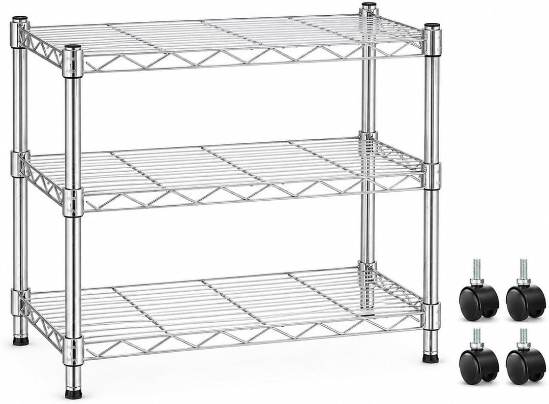 Simple Deluxe 3-Tier Storage Shelves, 750 Lbs Loading Capacity, 24.02" W x 13.78" D x 21.97" H Shelving Unit for Garage, Pantry and Kitchen, Chrome, 3-Tier, 24"W x 14"D x 22"H