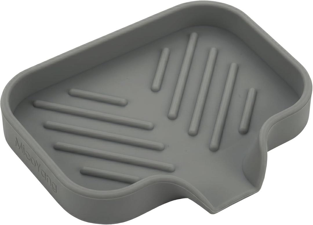 MicoYang Silicone Bathroom Soap Dishes with Drain Spout-Bathroom and Kitchen Sink Organizer,Sponge Holder,Dish Soap Tray,Perfect for Dispenser,Scrubber,Bottle,Cup on Sink or Counter-Grey 4.9"3.2"