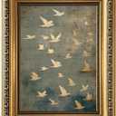Vintage Gold Framed Wall Art Flock of Birds Canvas Wall Art Neutral Landscape Print Modern Aesthetic Picture Abstract Artwork Minimalist Home Wall Decor for Bedroom Living Room 16x24 Inch