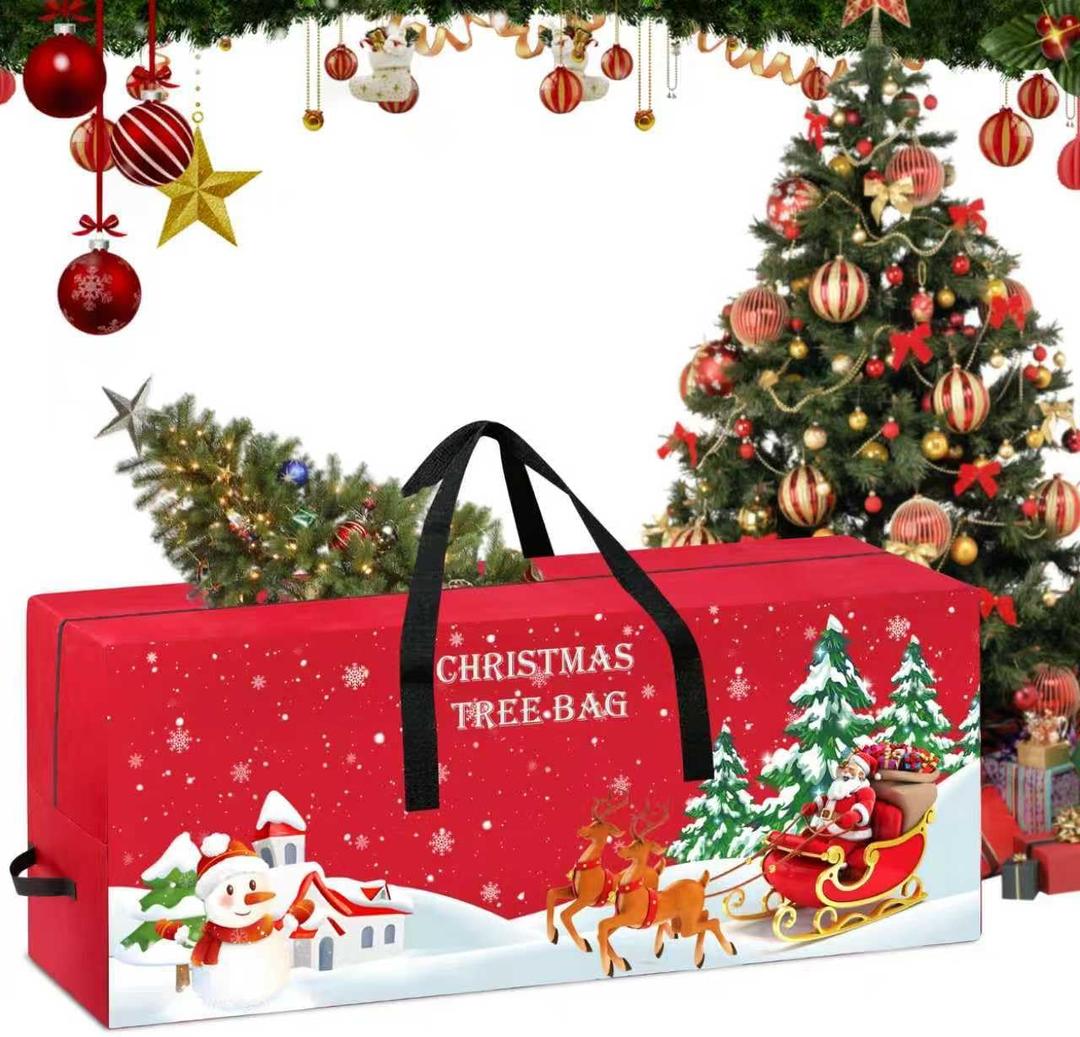 7.5 Ft Christmas Tree Storage Bag, 600D Oxford Waterproof with Reinforced Handles, Double Zipper Wide Opening, Extra-Large Foldable Dust-Proof Bag for Christmas Trees and Decorations (Red)
