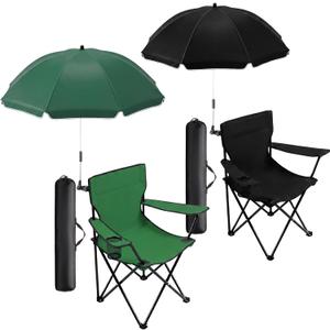 2 Pack Beach Chair with Umbrella Folding Camping Beach Chairs with Canopy Portable Chairs with Cup Holder Carrying Bag for Camping Hiking Travel Picnic Outdoor Events (Black and Green), 30.7 x 18.9 x 19.7 inches