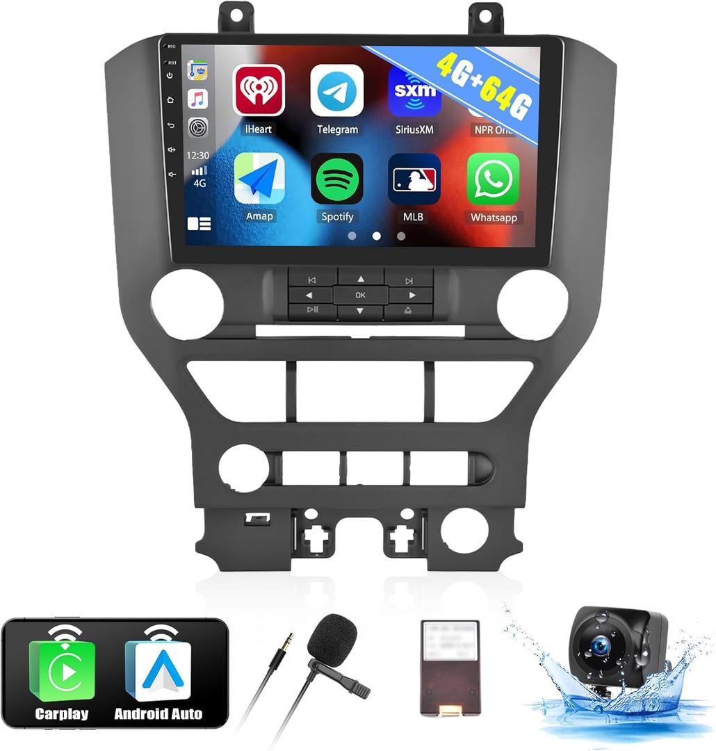 UNITOPSCI 4G+64G 8 Core Android 13 Car Stereo for Ford Mustang 2015-2018 Radio Wireless CarPlay Android Auto GPS 9 Touchscreen Bluetooth 5.0 Mirror Link DSP WiFi FM/RDS SWC + Backup Camera Mic
