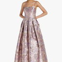 Long Metallic Jacquard Ballgown W/Spaghetti Straps & Cut Out Back Size 3Us