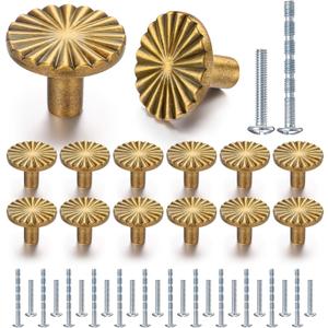 12 Pack Antique Brass Cabinet Knobs, Vintage Drawer Knobs Dresser Pulls Zinc Alloy Flat Kitchen Hardware Handles with Screws for Home Bathroom Cupboard Closet Wardrobe, 1.18" Diameter