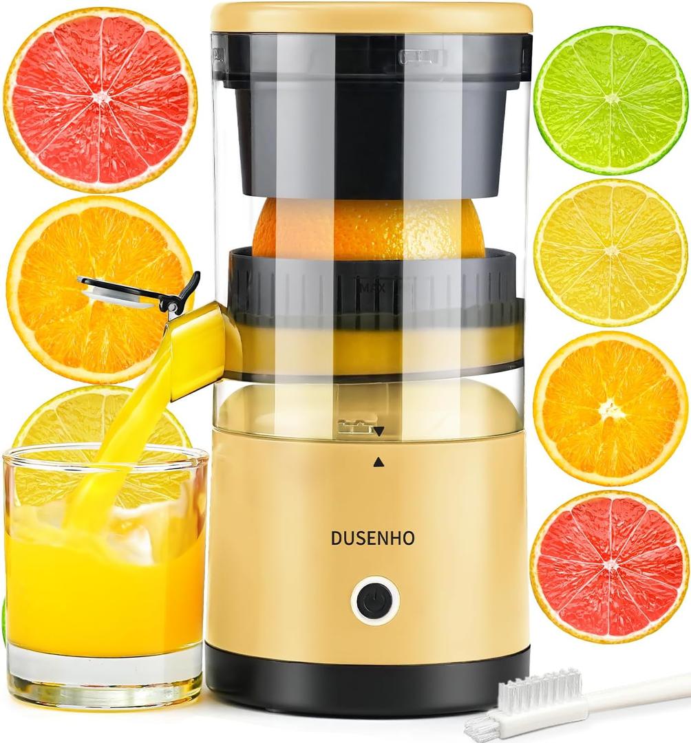 Electric Citrus Juicer Rechargeable - Electric Juicer Machines with USB and Cleaning Brush Portable Compact Juicer for Orange, Lemon, Limes (Yellow)