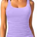 Aqua Eve Tankini Tops for Women Swimwear Top Only Tummy Control Bathing Suit Top No Bottom (Purple, M)