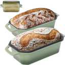 Flavehc Bread Pan Cast Iron Loaf Pan with Lid 9x5 Inch Bread Loaf Pan for Baking Bread Enameled Cast Iron Sourdough Bread Pan (AquaGreen)