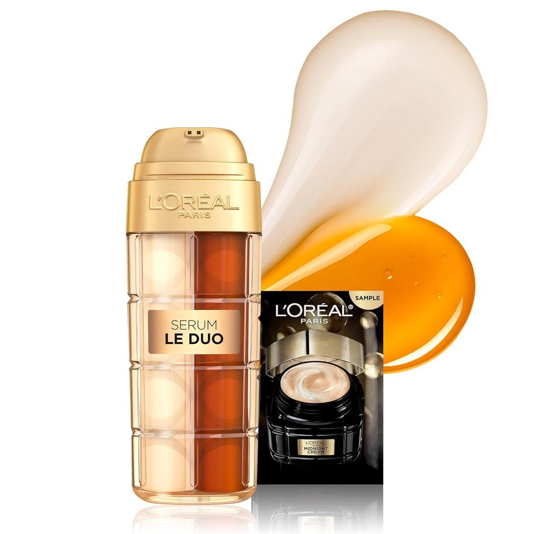 L'Oreal Paris Age Perfect Serum Le Duo, Brightening, Firming and AntiAging Serum for Face with Collagen Peptide, Niacinamide, Vitamin C and B3, 1 fl oz + Sample