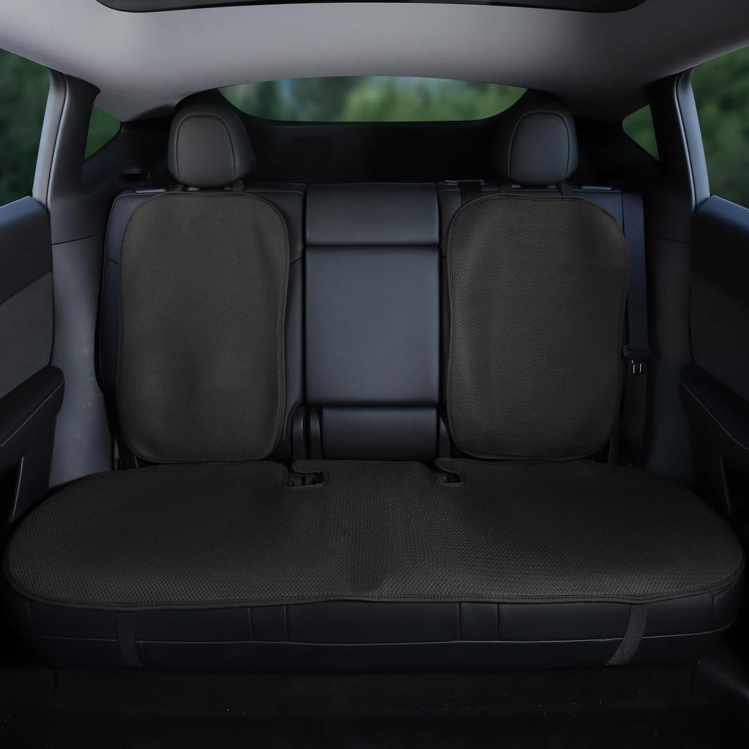 Rear Car Seat Covers Custom Fit for Tesla Model Y 2025 2020-2024 Breathable Interior Seat Cushion Protector All Season Protection (Without Logo) (Black Ice Silk)