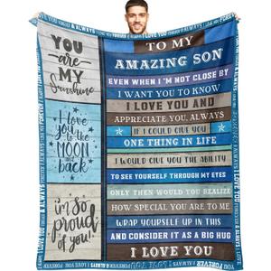 Gifts for Son Birthday Gifts to Son | to My Amazing Son Blanket with Many Great Words | Blanket Gifts for Son | Graduation for Son Throw Blanket 50"x60"