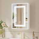 16x24 White Led Medicine Cabinet Mirror for Bathroom Tempered, 3-Color Stepless Dimming Recessed Lighted Medicine Cabinet with Mirrored Defog, Mirror with Storage and Outlets