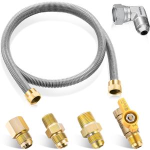 Saillong 1 Pack 24 Inches Gas Hose Connector Universal Gas Appliance Hook Up Kit, with 1/2" On/Off Valve and 4 Couplings for Propane Stove Wall Mounted Heater, Flexible Connector for Propane Heater