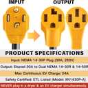 MECMO NEMA 14-30P to 14-50R EV and 14-30R 4-Prong Dryer Outlet Splitter for Modern 14-30R Receptacles Only, One Device at a Time Max 30A Shared, 24A Level 2 EV Charging, ETL Listed