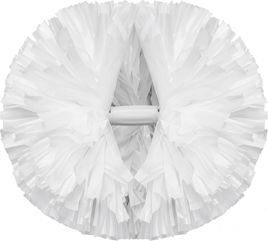WILLBOND 24pcs Cheerleading Pom Poms with Baton Handle,White, 34 cm