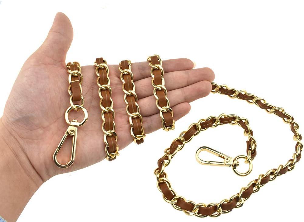 HAHIYO Metal Plus Synthetic Leather Purse Chain Strap Length 47.2 Inches Brown Gold for Shoulder Cross Body Sling Purse Handbag Clutch Replacement Comfortable 0.47 Inches Wide 5mm Extra Thick 1 Pack