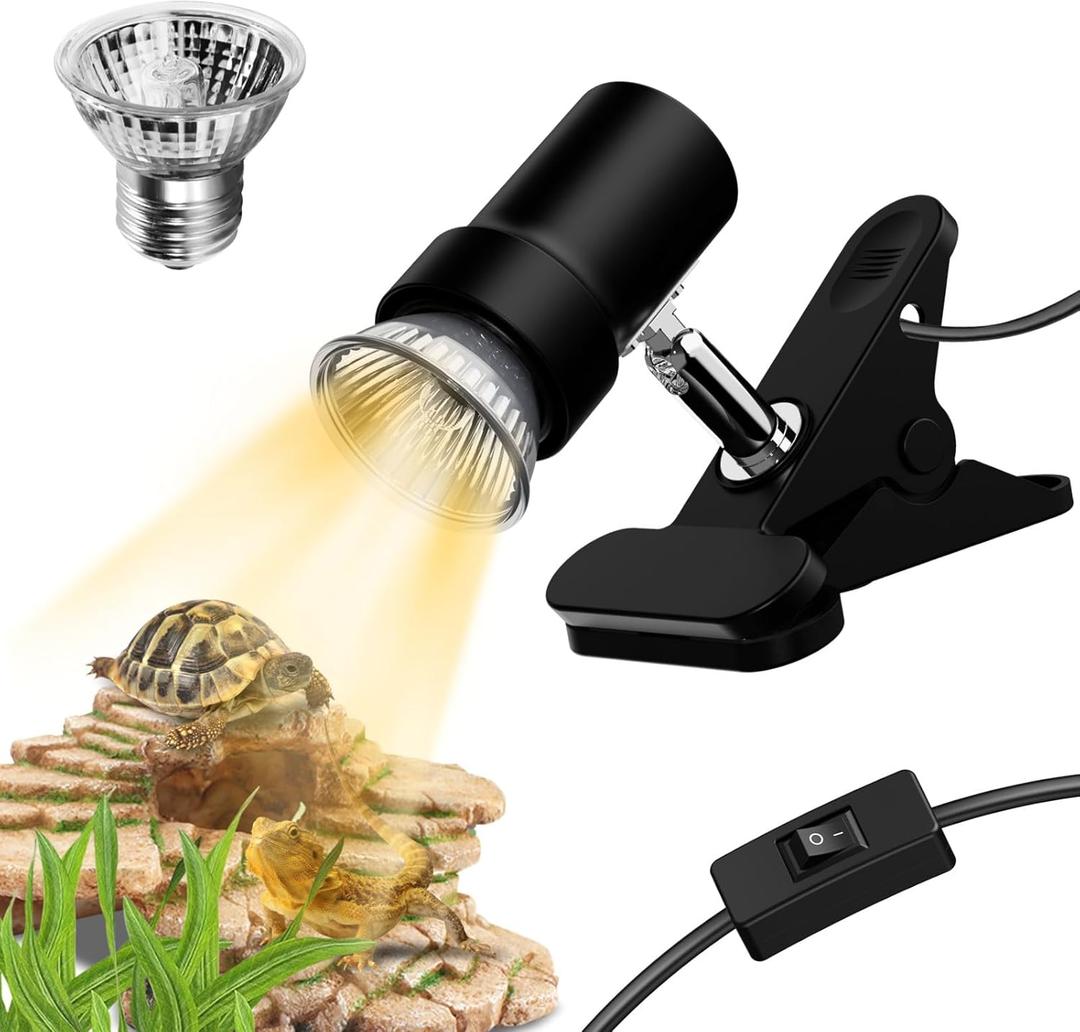 GOZILLA Reptile Heat Lamp, Turtle Lamp with 50W UVA/UVB Turtle Light Bulb, 360Rotatable Clip Reptiles Basking Light for Amphibian and Reptile Tanks, Terrariums, Cages.(Black)